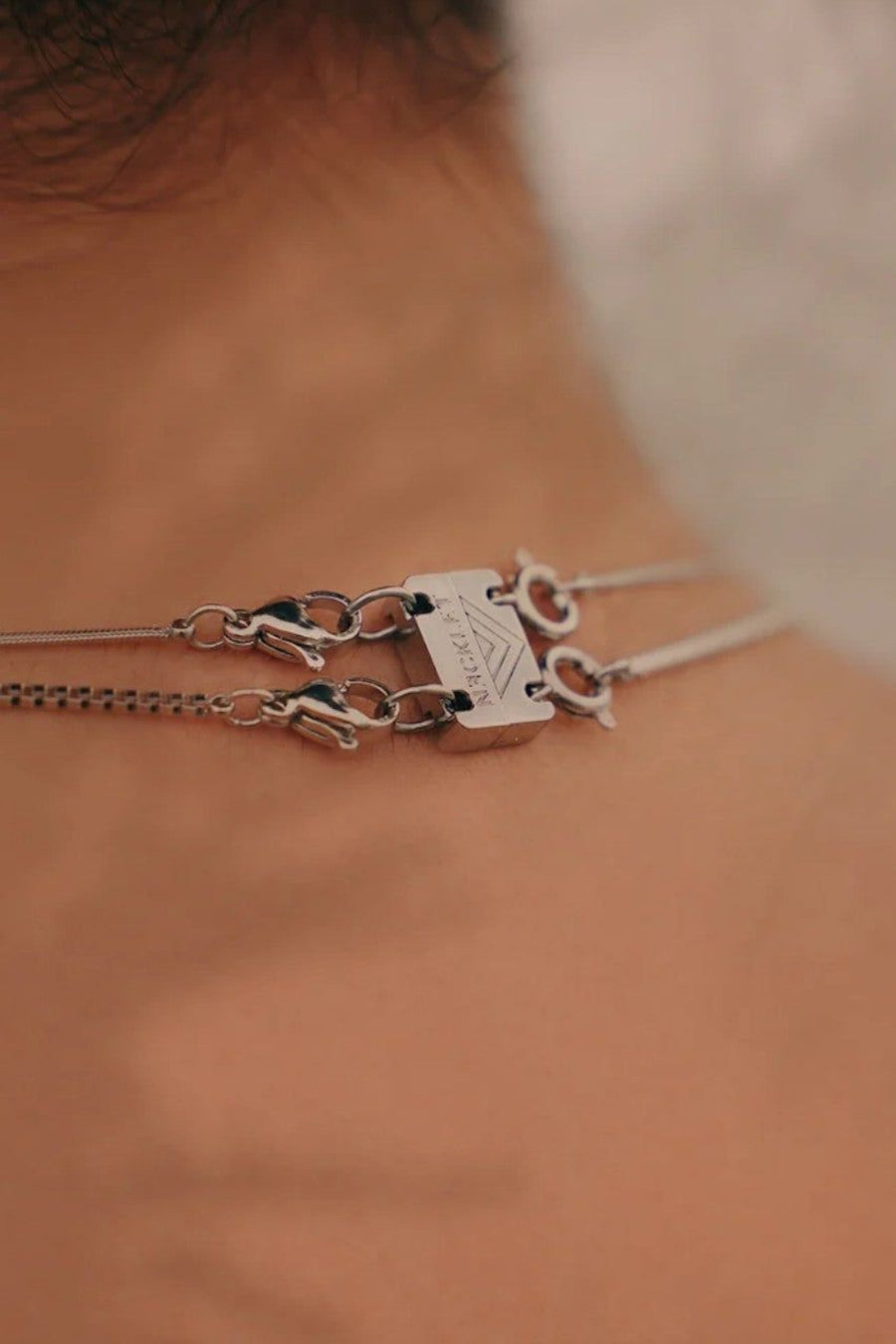 Necklet Stainless Steel Gold Double Layering Clasp – side view
