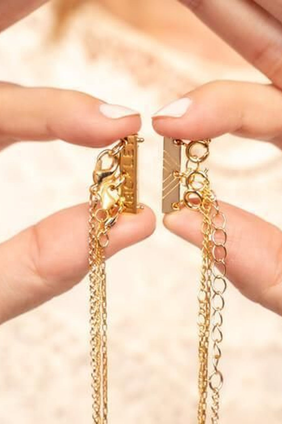 Necklet Stainless Steel Gold Triple Layering Clasp – side view