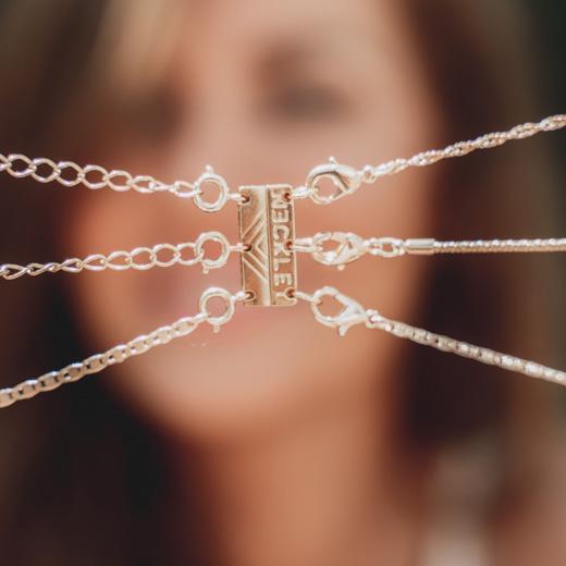 Necklet Stainless Steel White Gold Triple Layering Clasp – side view