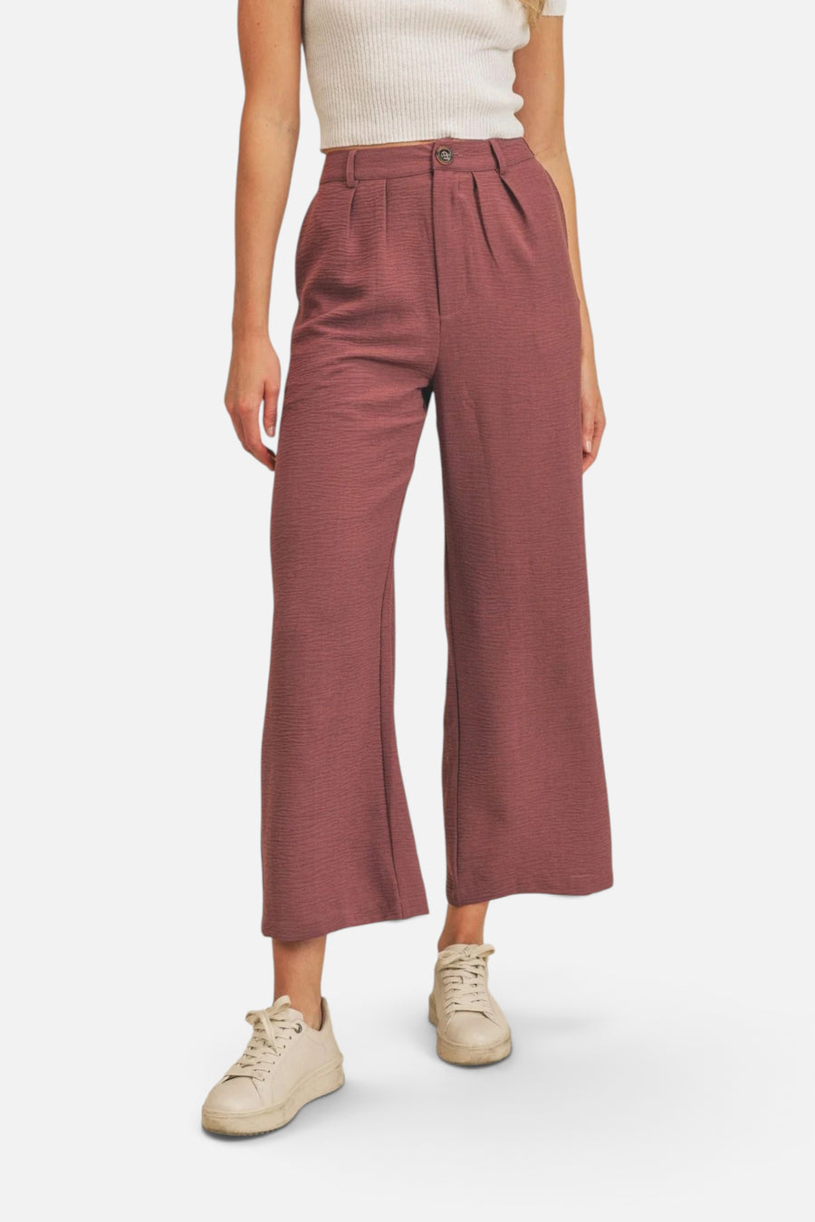 Need You Now Wide Leg Pants in Eggplant – front view