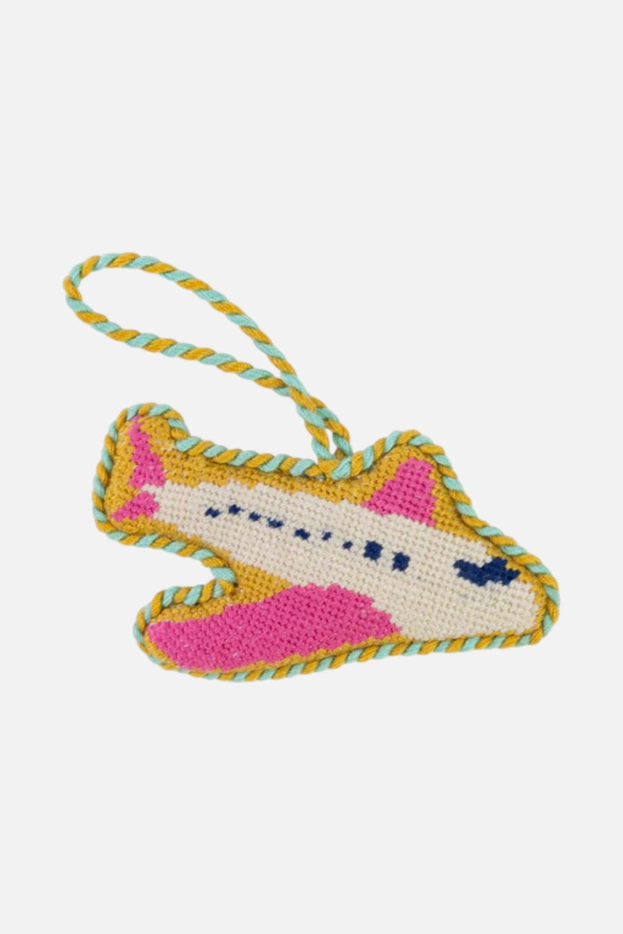 Needlepoint Icon Airplane Ornament – three-quarter view