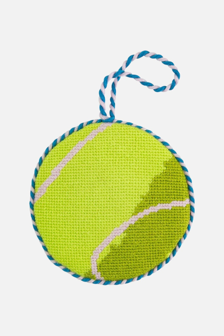 Needlepoint Icon Tennis Ball Ornament – three-quarter view
