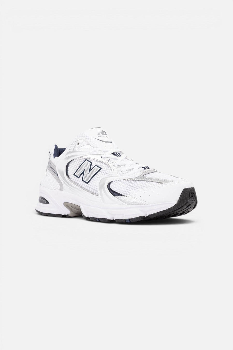 New Balance Unisex 530 Sneaker in White and Indigo Blue – front view