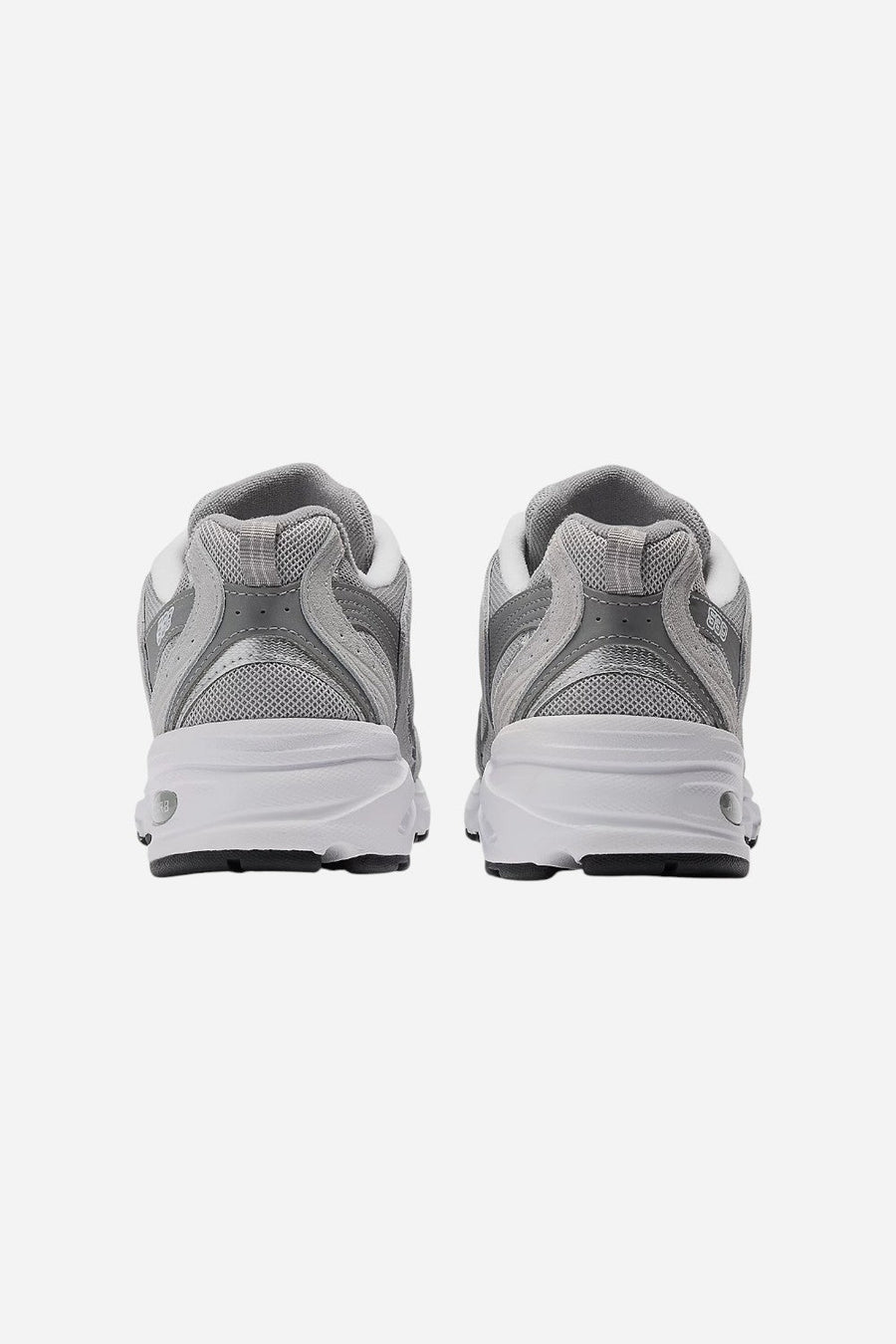 New Balance Women’s 530 in Raincloud with Shadow Grey and Silver Metallic – flat lay