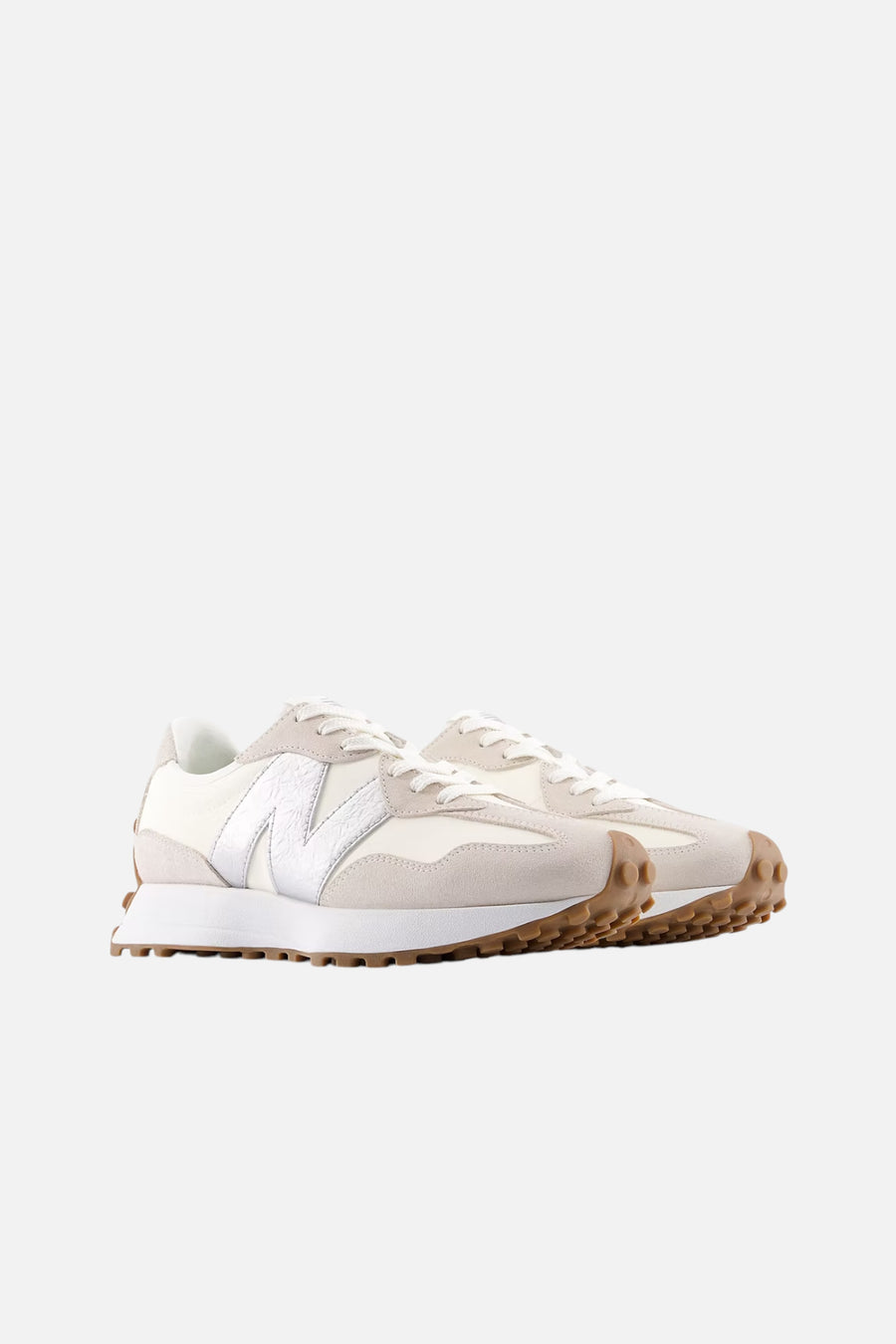 New Balance Women's 327 Sneaker in Angora & Silver Metallic – side view