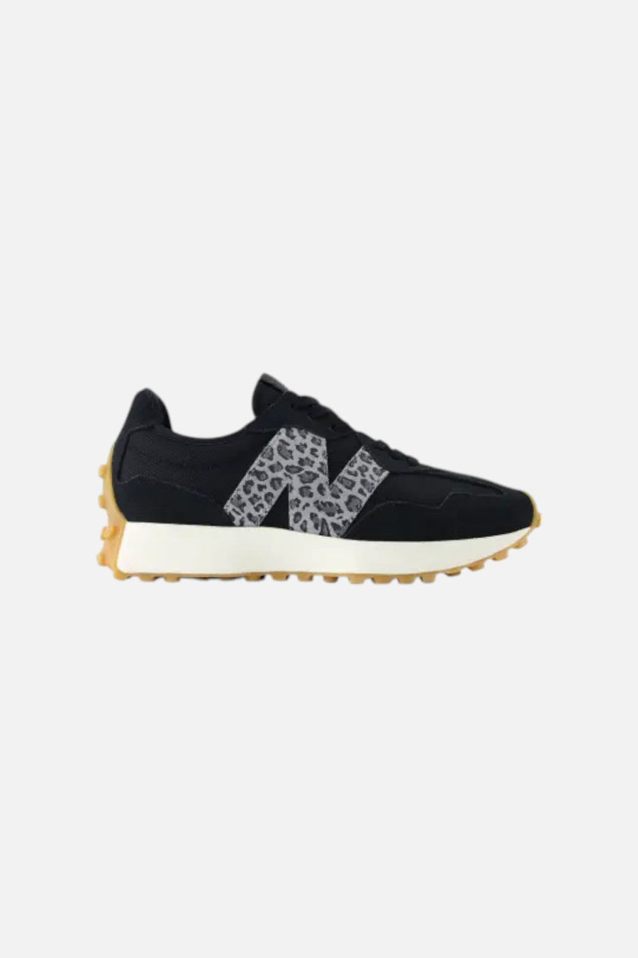 New Balance Women's 327 Sneaker in Black Leopard – back view