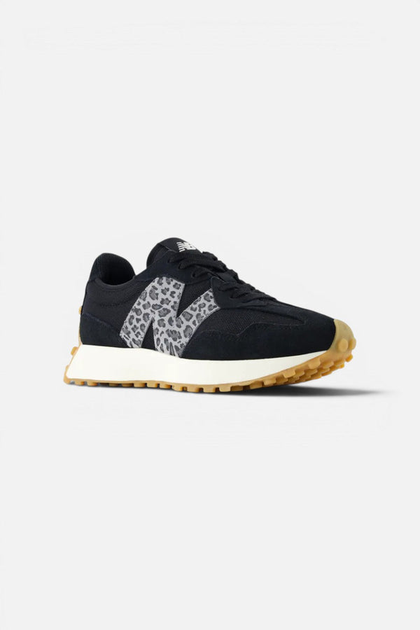 New Balance Women's 327 Sneaker in Black Leopard