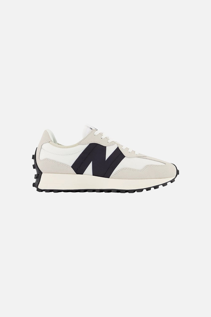 New Balance Women's 327 Sneaker in Moonbeam and Black – back view