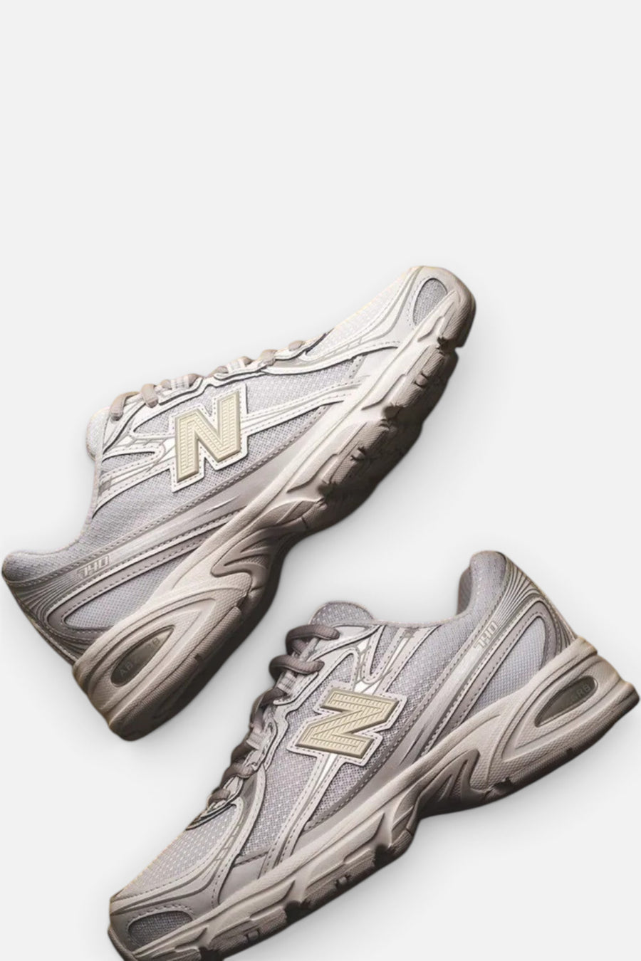 New Balance Women's 740 Sneaker in White, Silver Metallic, and Light Green – back view