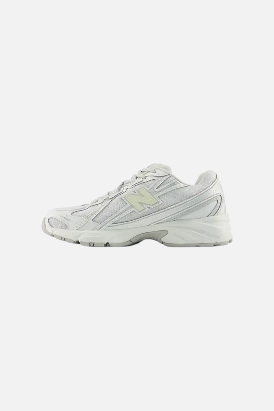 New Balance Women's 740 Sneaker in White, Silver Metallic, and Light Green – detail