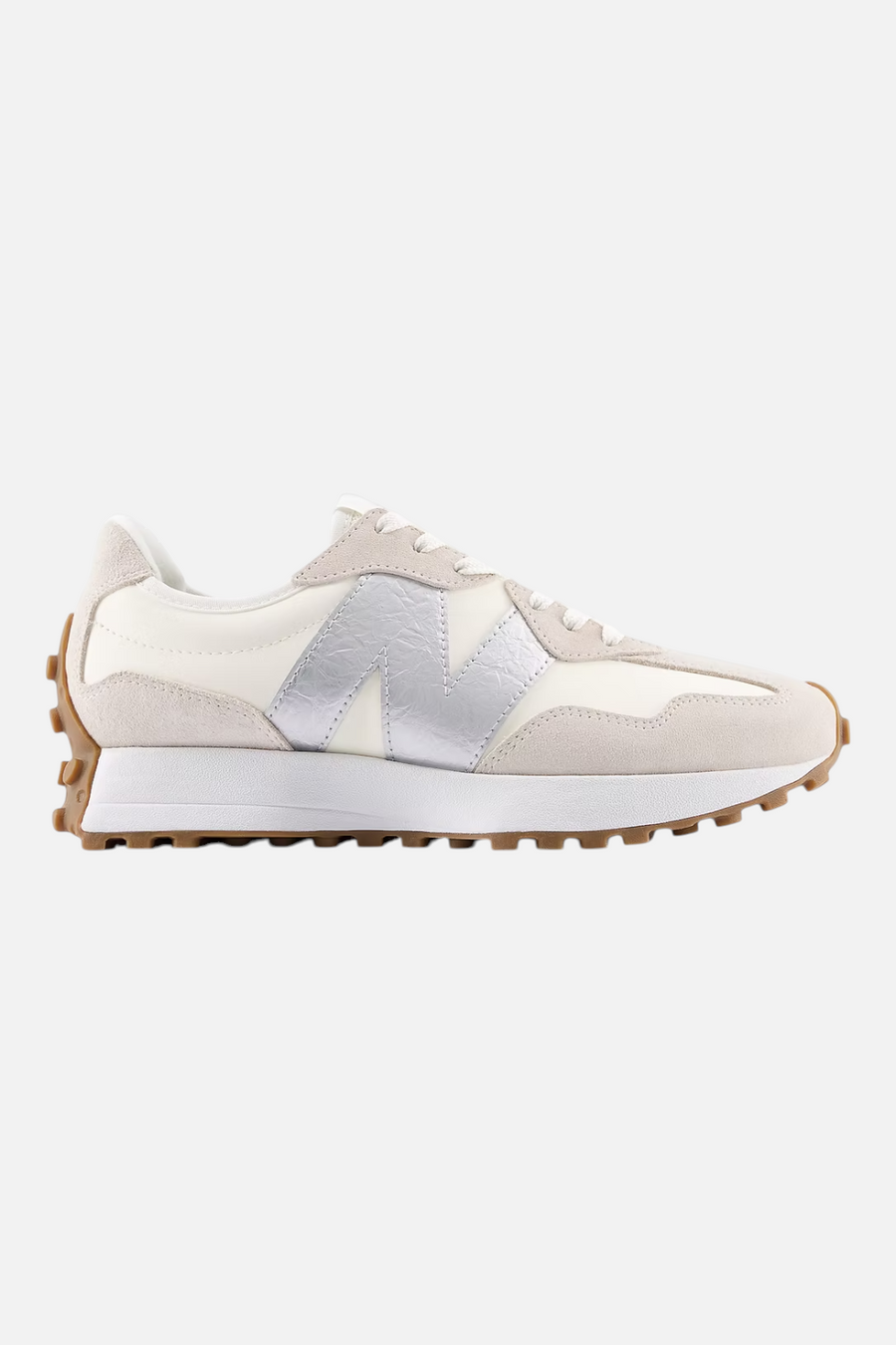 New Balance Women's 327 Sneaker in Angora & Silver Metallic
