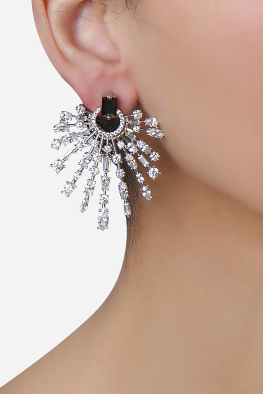 Nickho Rey Holly Earrings in Silver with Clear and Black Stones – back view