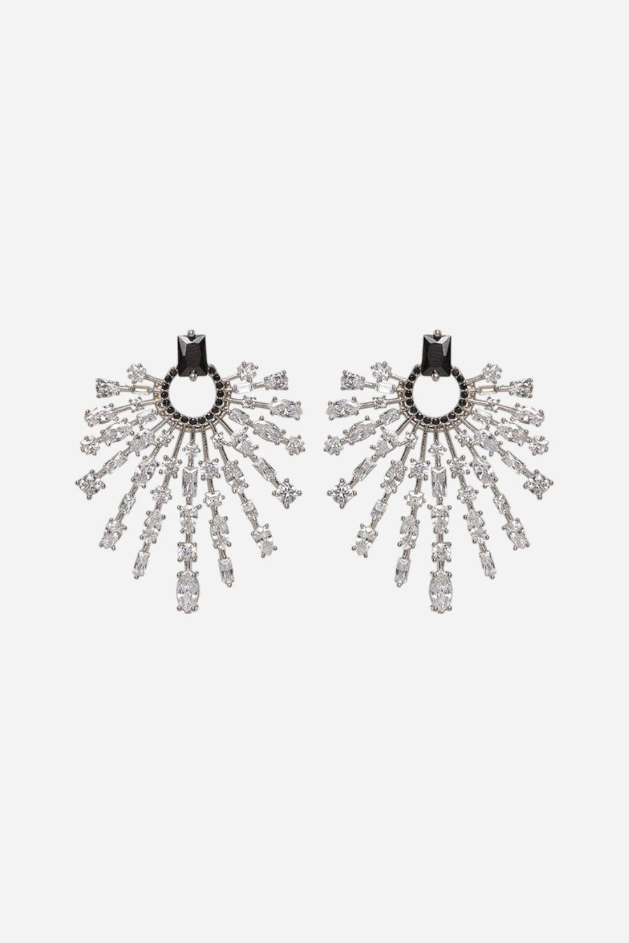 Nickho Rey Holly Earrings in Silver with Clear and Black Stones – front view