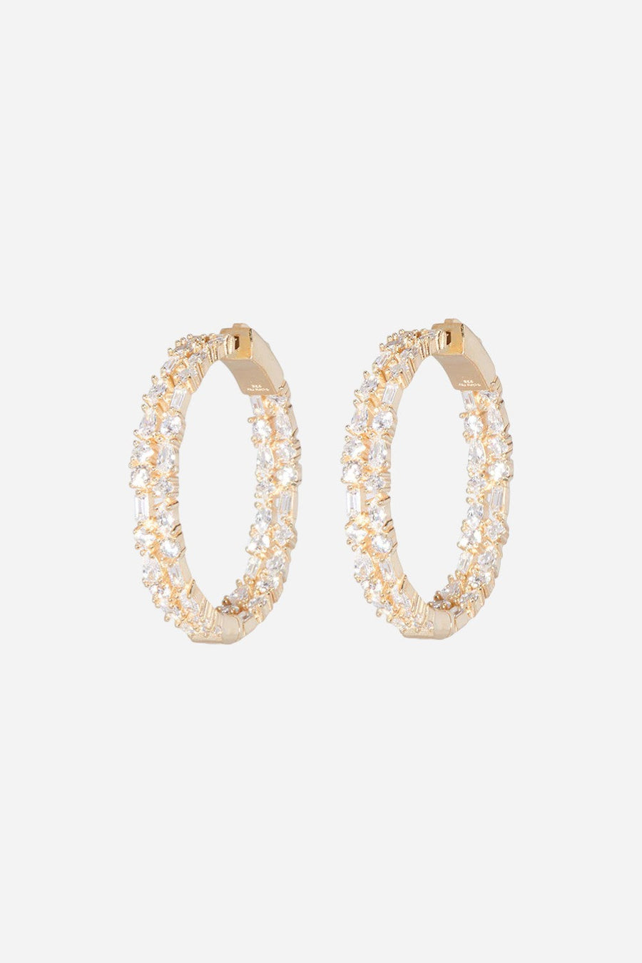 Nickho Rey Small Casey Hoops in Gold with Clear Stones – front view
