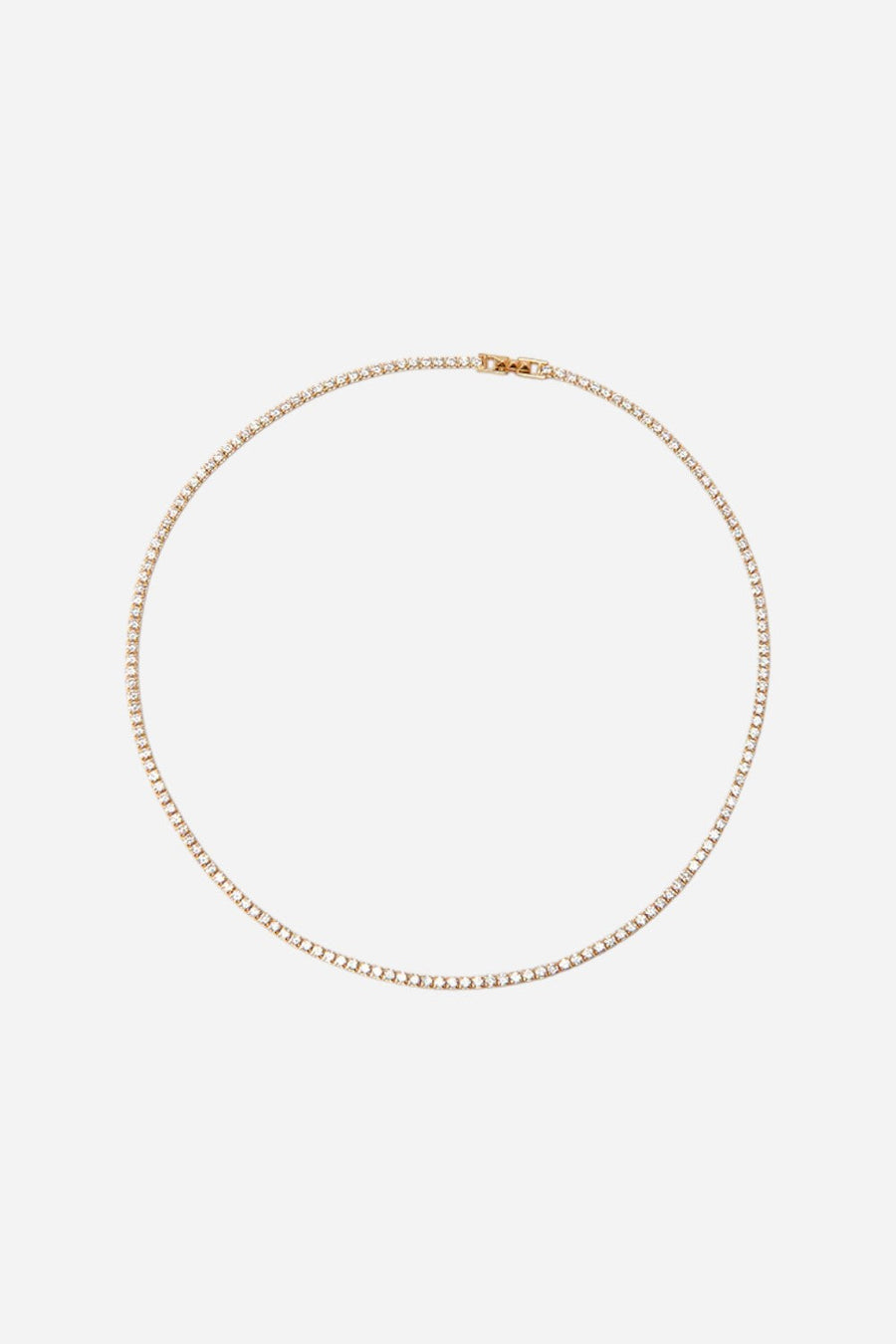 Nickho Rey Tish Tennis Necklace 16" in Gold & Clear Crystals – front view