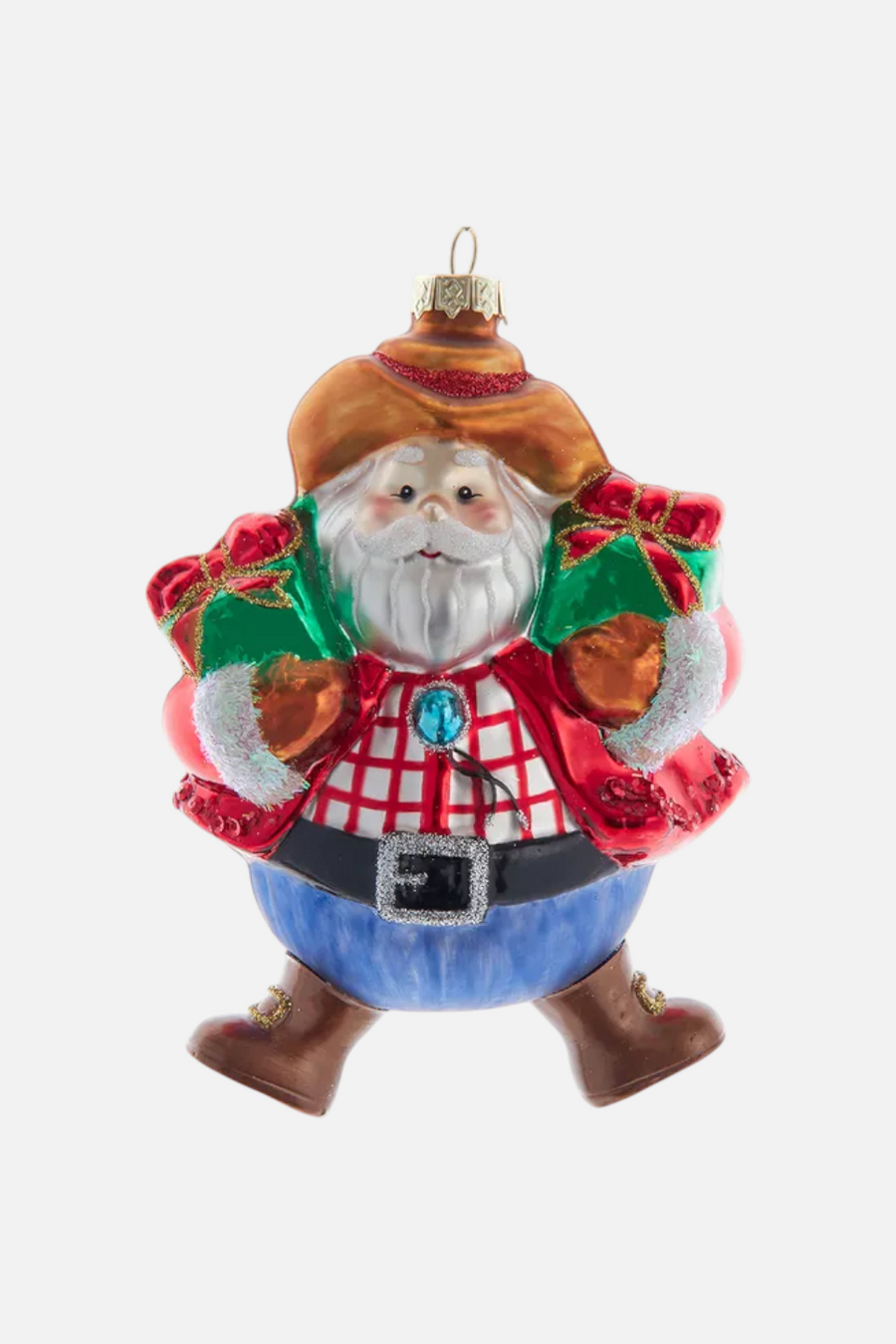 Noble Gems Western Santa Glass Ornament – front view