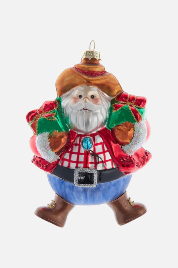 Noble Gems Western Santa Glass Ornament