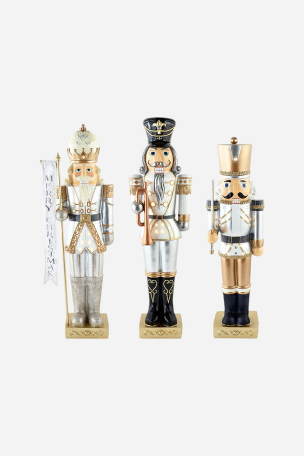 Nutcracker with Lights in Silver & Gold