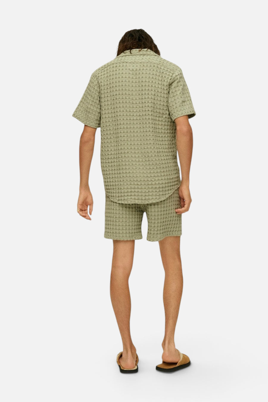 OAS Dusty Green Cuba Waffle Shirt – flat lay