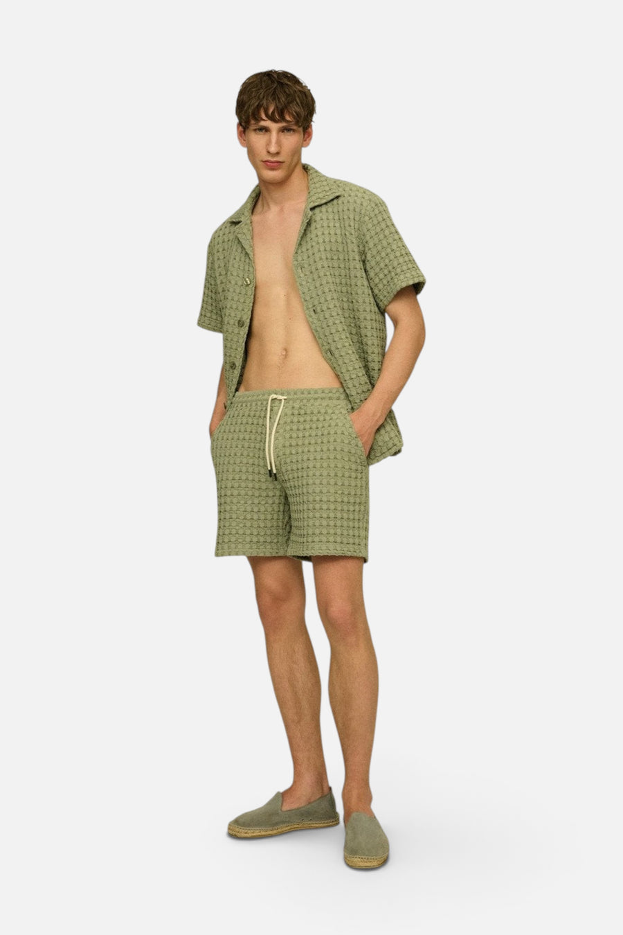 OAS Dusty Green Porto Waffle Short – back view
