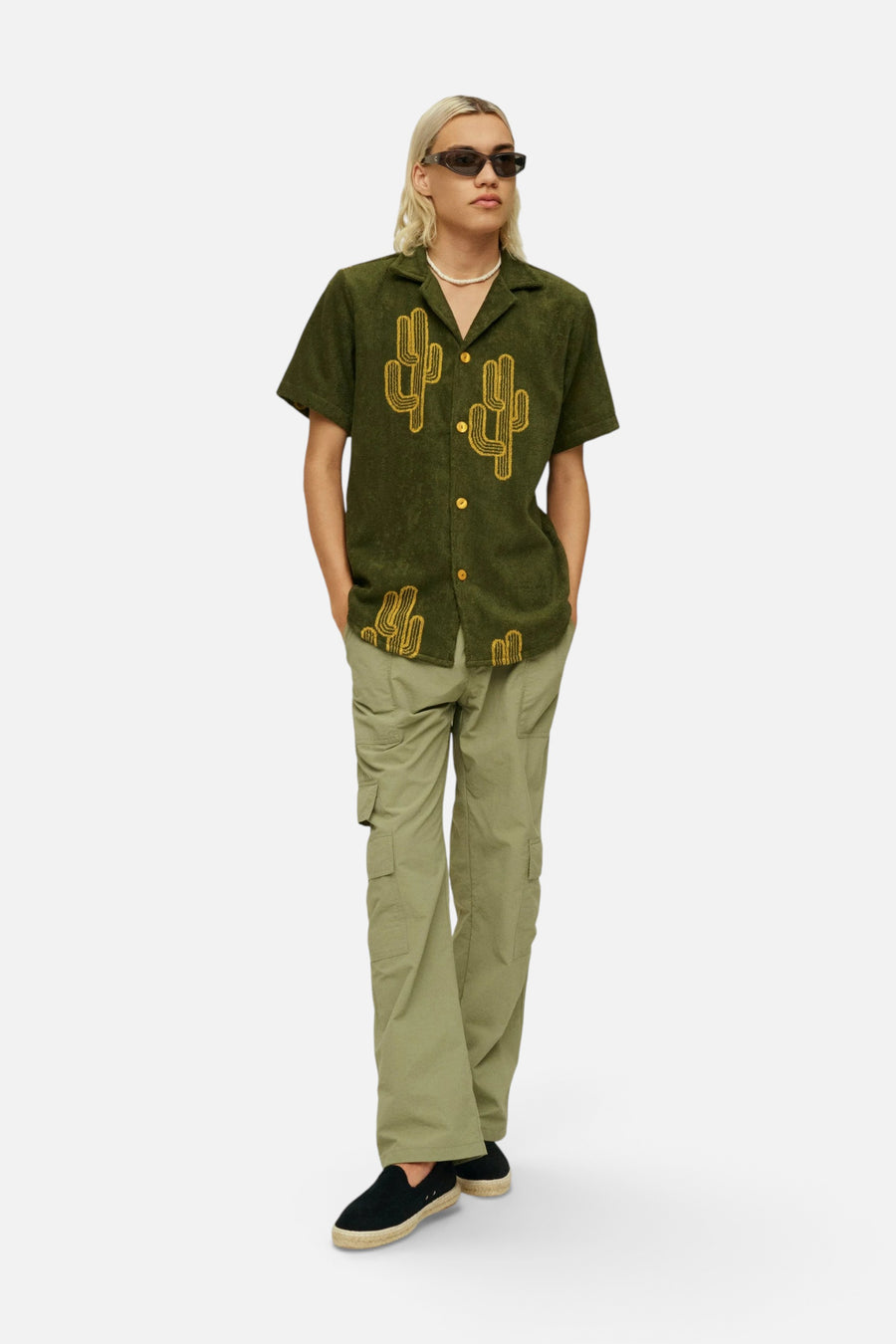 OAS Mezcal Cuba Terry Short Sleeve Shirt in Green – back view