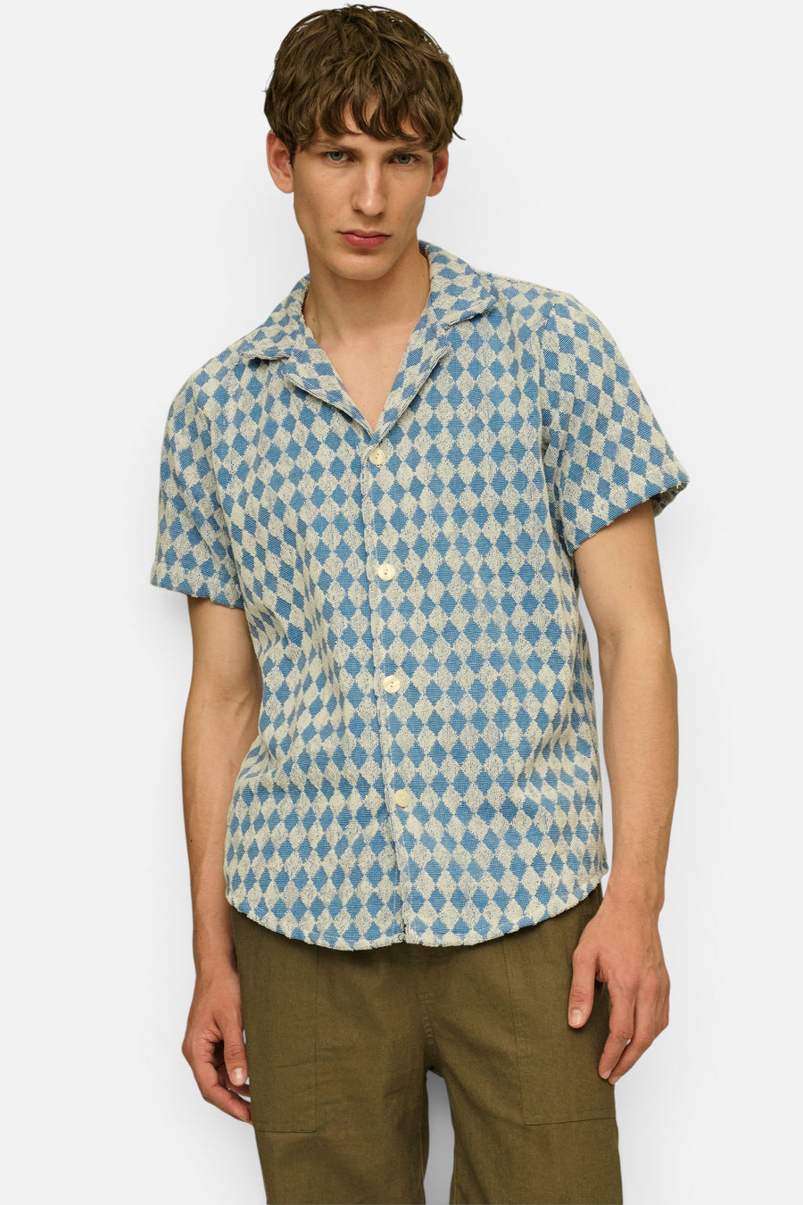 OAS Navy Diamond Cuba Terry Shirt – on model