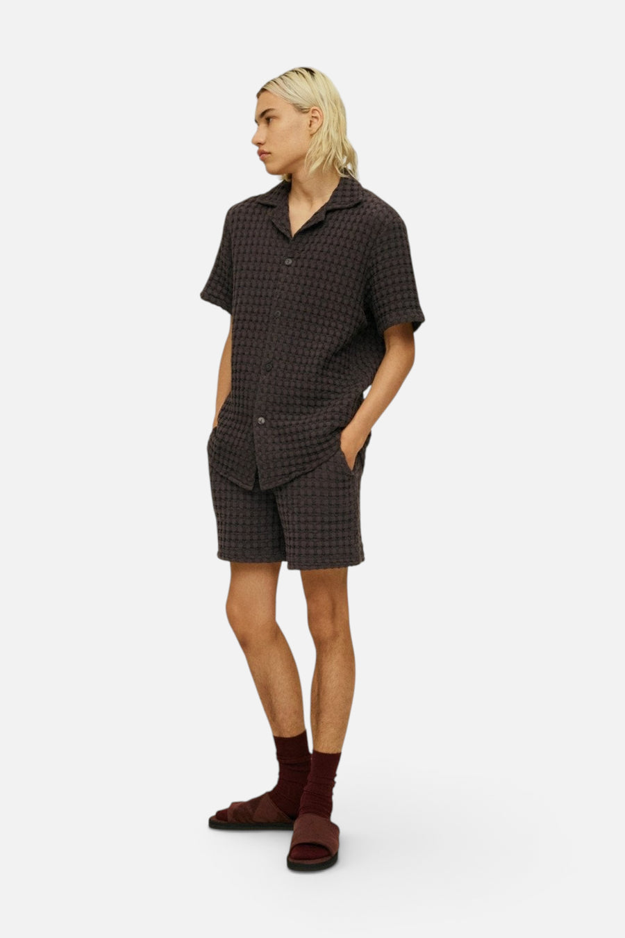 OAS Nearly Black Cuba Waffle Shirt – flat lay