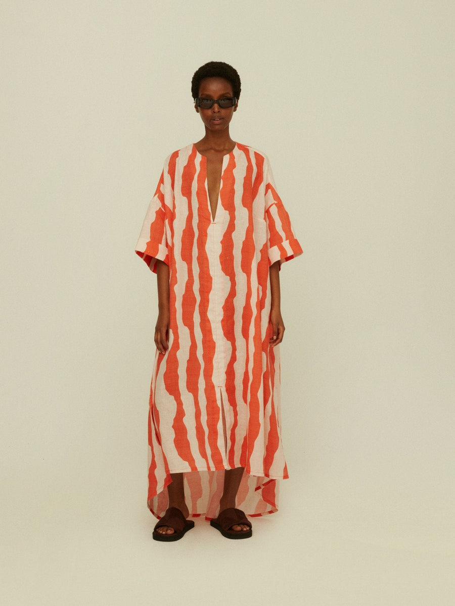 OAS Orange Calima Tangelo Linen Dress – side view
