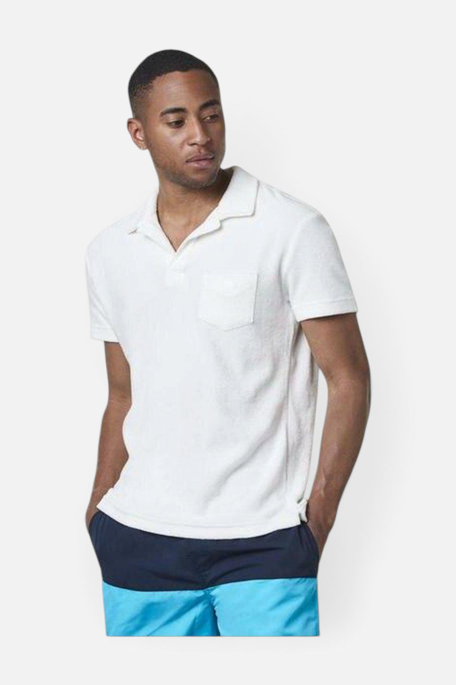 OAS Solid White Terry Polo – detail