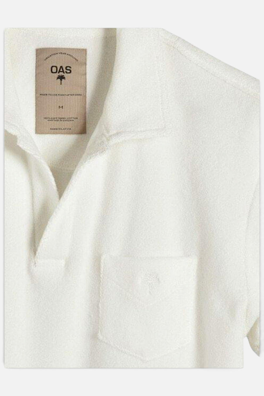 OAS Solid White Terry Polo – side view