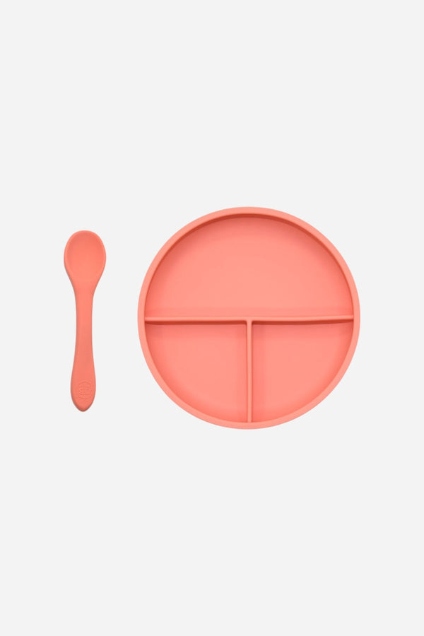 OB Designs Suction Divider Plate & Spoon Set in Guava
