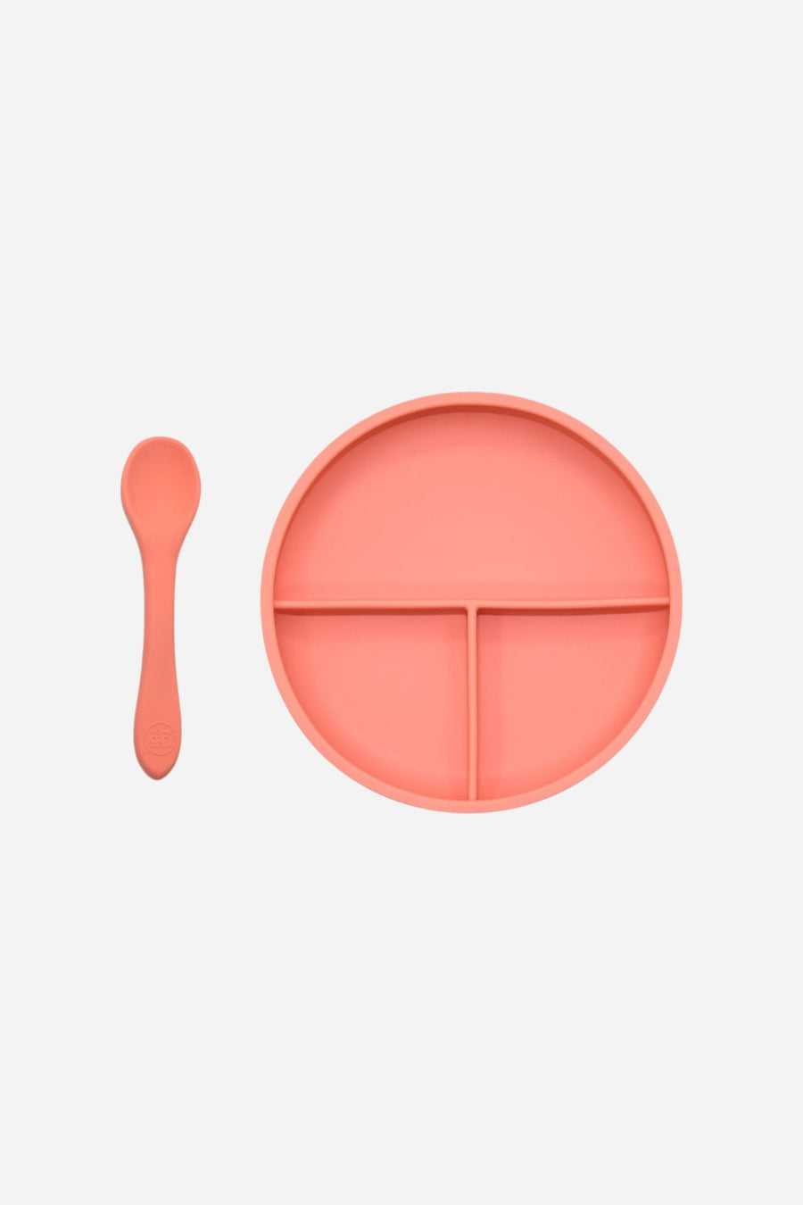 OB Designs Suction Divider Plate & Spoon Set in Guava – front view