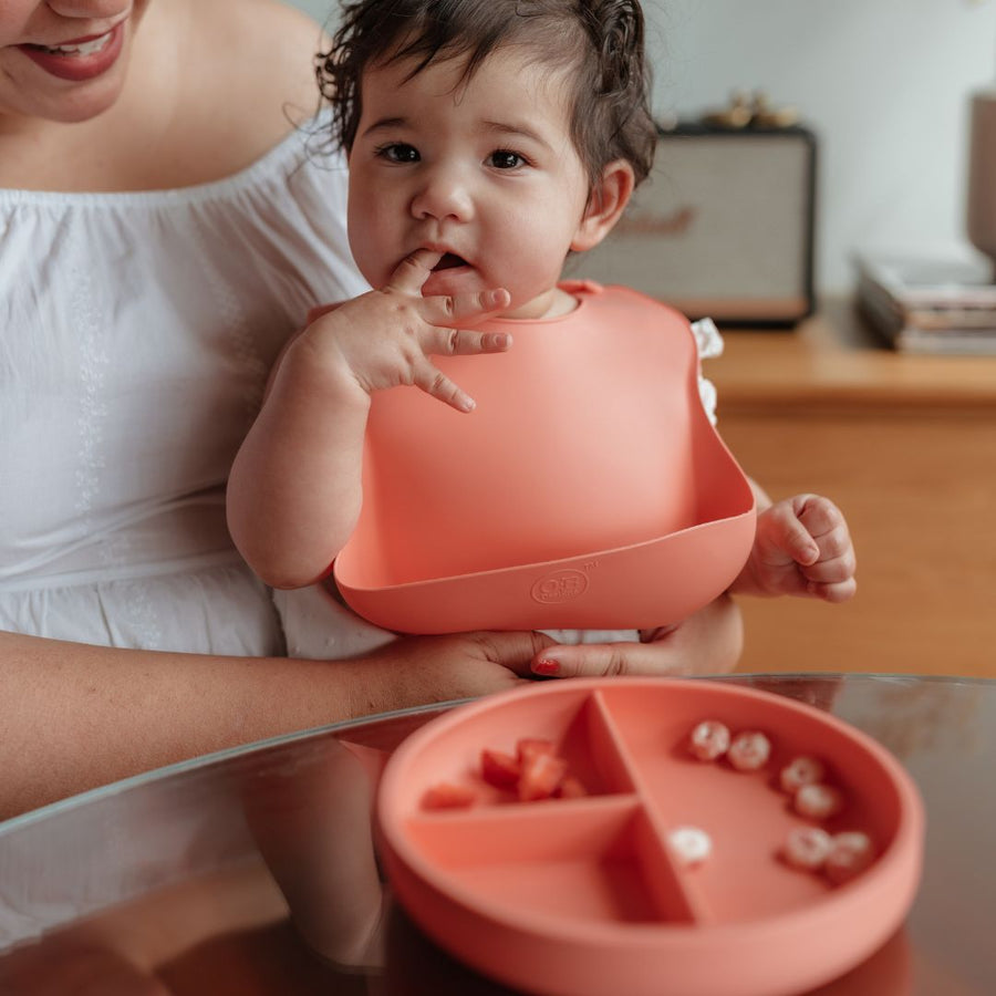 OB Designs Suction Divider Plate & Spoon Set in Guava – side view