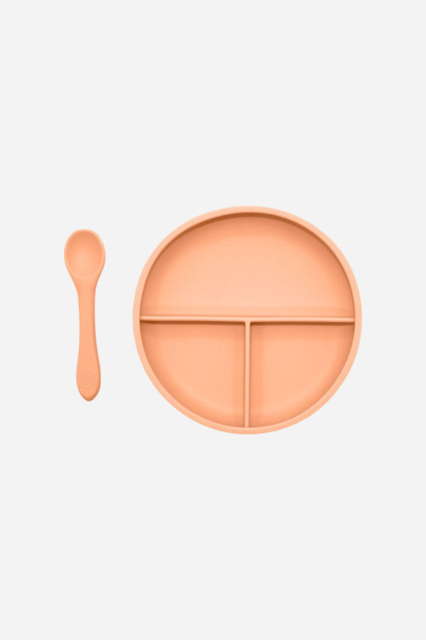 OB Designs Suction Divider Plate & Spoon Set in Peach