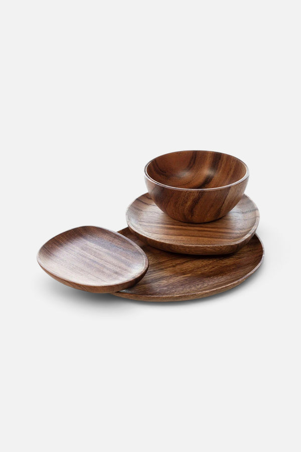 OHOM Foree Wood Dinnerware, Set of 4