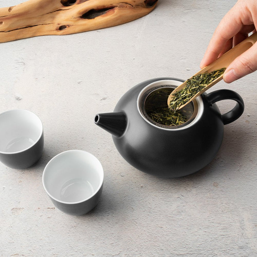 OHOM Leiph Self Heating Teapot & Charging Pad Set in Inkstone Black – side view