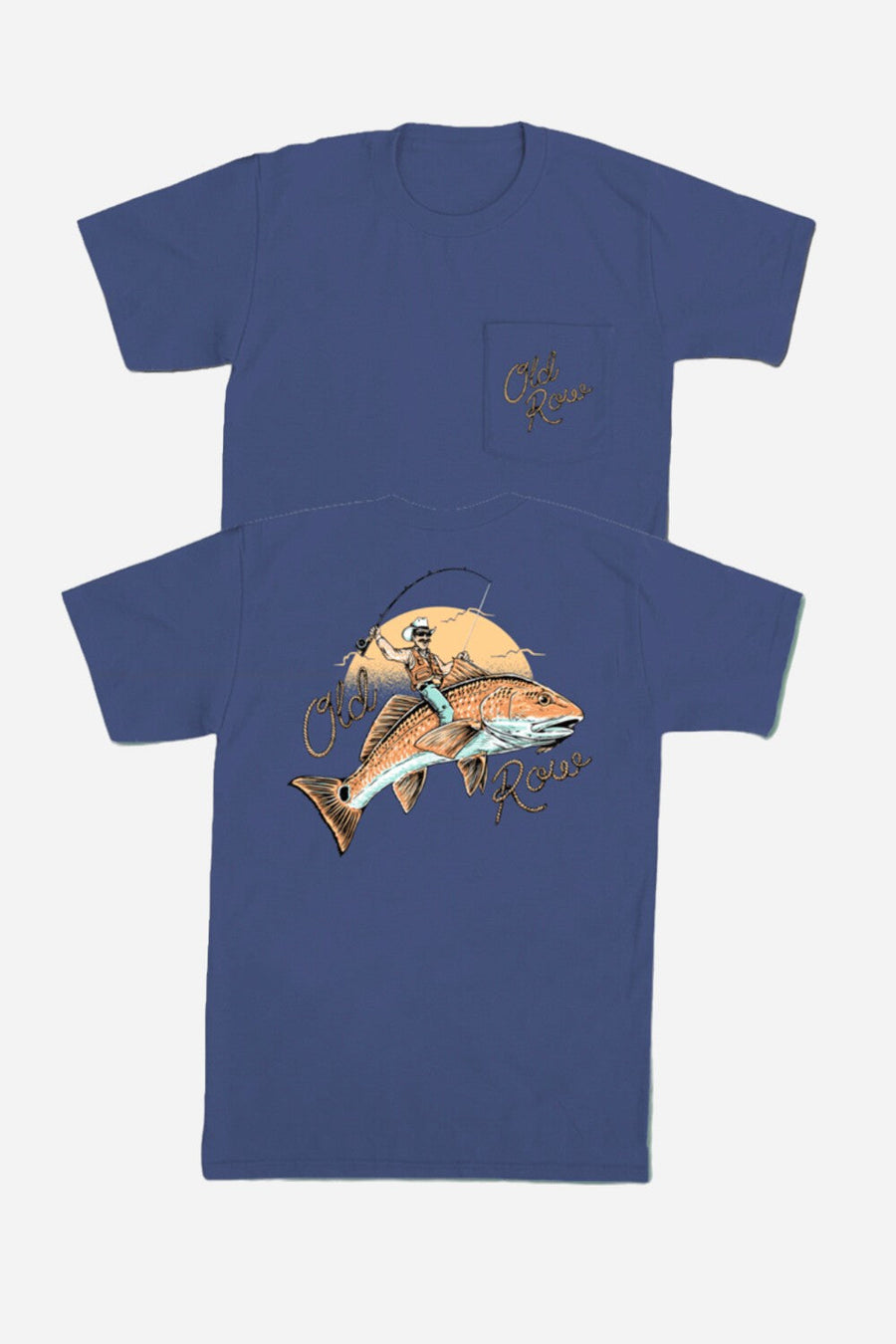 Old Row Bucking Fish Pocket Tee in Blue China – front view