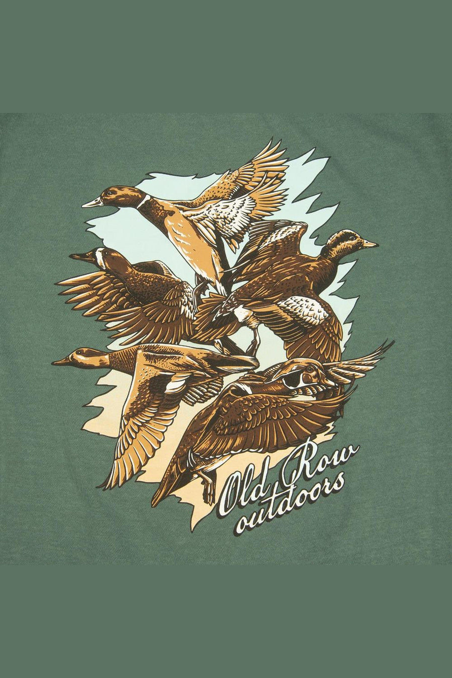 Old Row Outdoors The Five Ducks Pocket Tee in Moss – back print detail