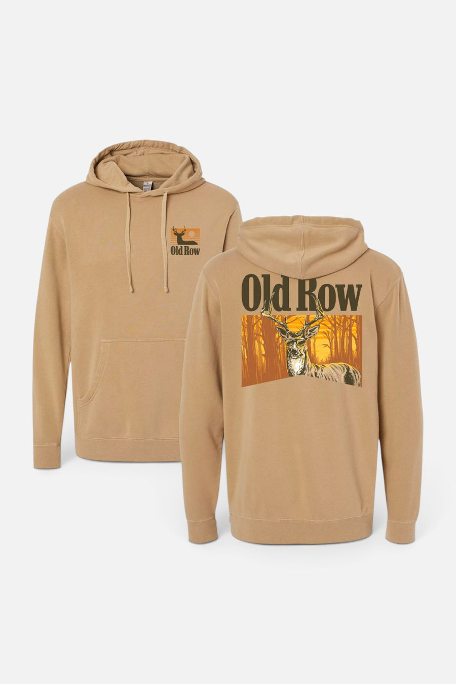 Old Row Outdoors The Smoking Buck Pigment Dyed Premium Hoodie in Sandstone – front view