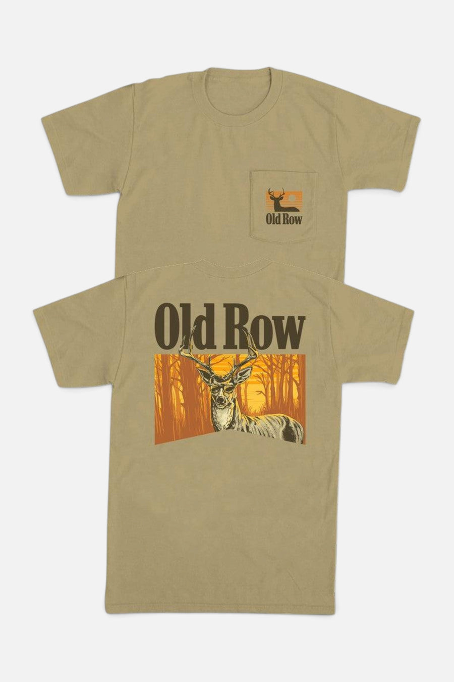 Old Row Outdoors The Smoking Buck Pocket Tee in Khaki – flat lay