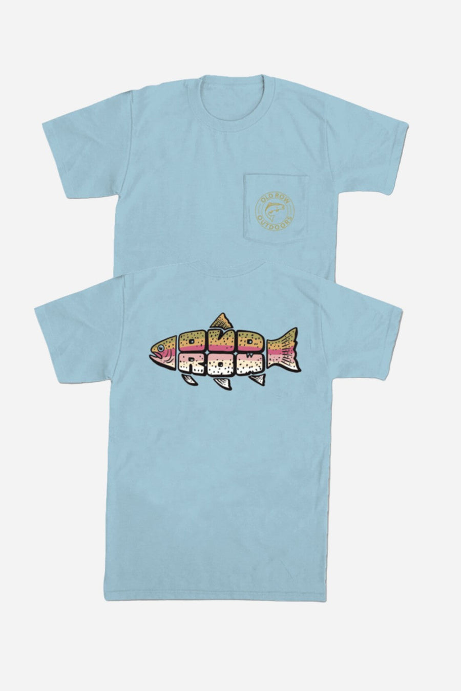 Old Row Outdoors Trout Text Pocket Tee in Chambray – front view