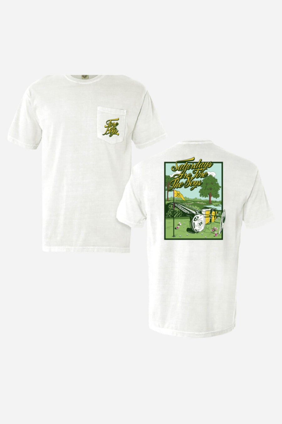 Old Row Saturdays Are for The Boys Gold Cart Pocket Tee in White – front view