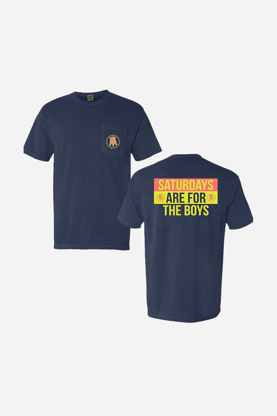 Old Row Saturdays Are for The Boys Neton Pocket Tee in Navy – front view