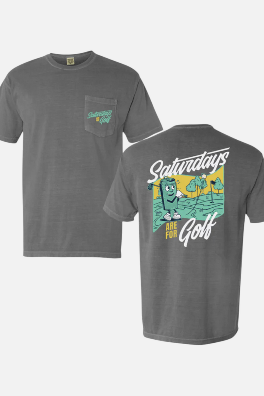 Old Row Saturdays Are Fore Golf Pocket Tee in Granite – front view