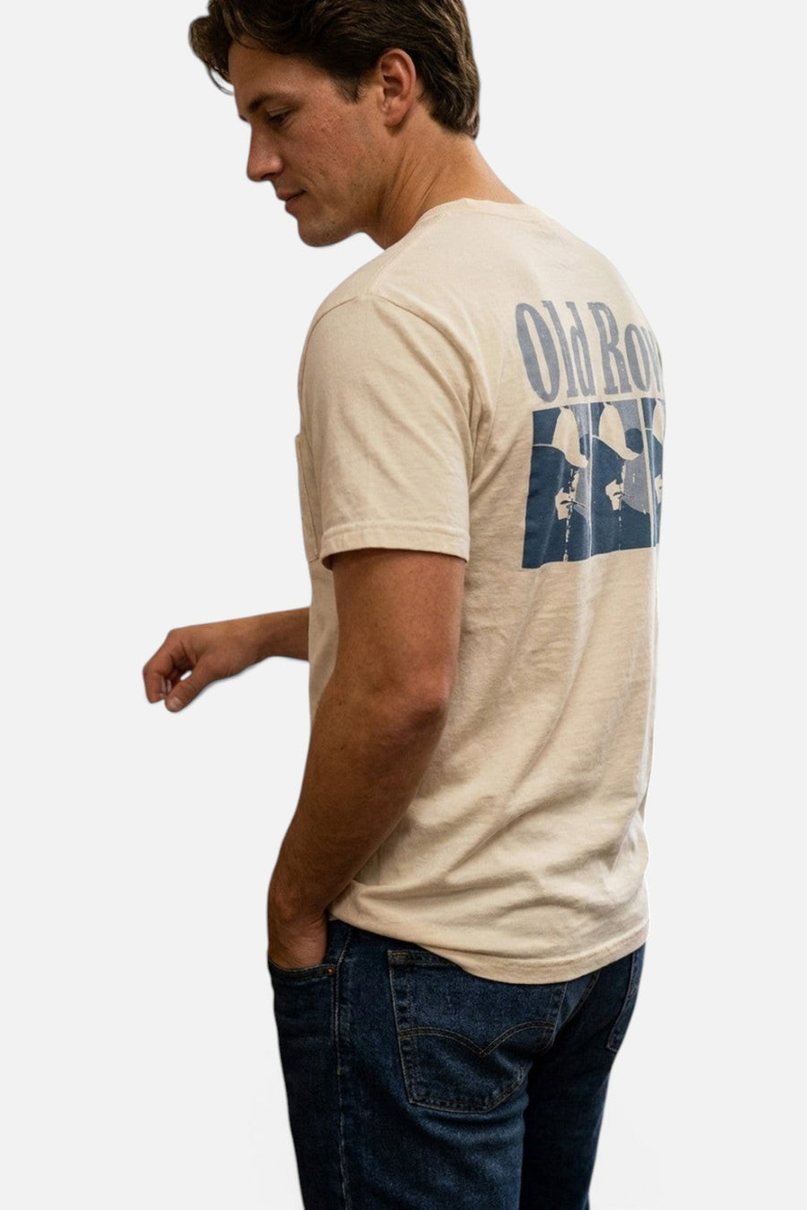 Old Row Smokin' Cowboy Repeat Pocket Tee in Ivory – side view