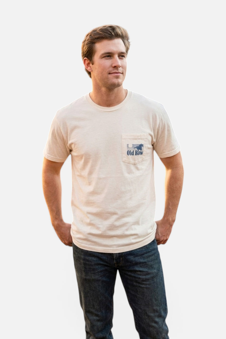 Old Row Smokin' Cowboy Repeat Pocket Tee in Ivory – side view