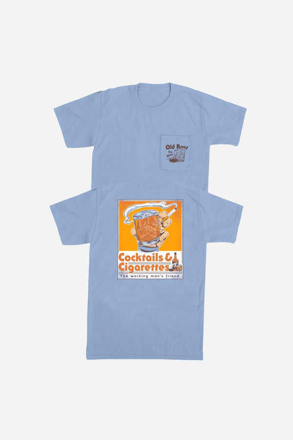 Old Row The Cocktails & Cigarettes Pocket Tee in Washed Denim