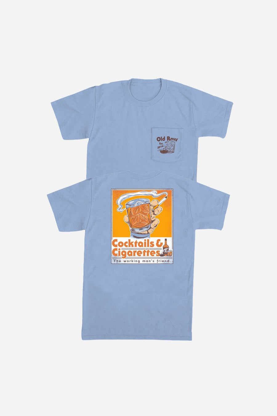 Old Row The Cocktails & Cigarettes Pocket Tee in Washed Denim – front view