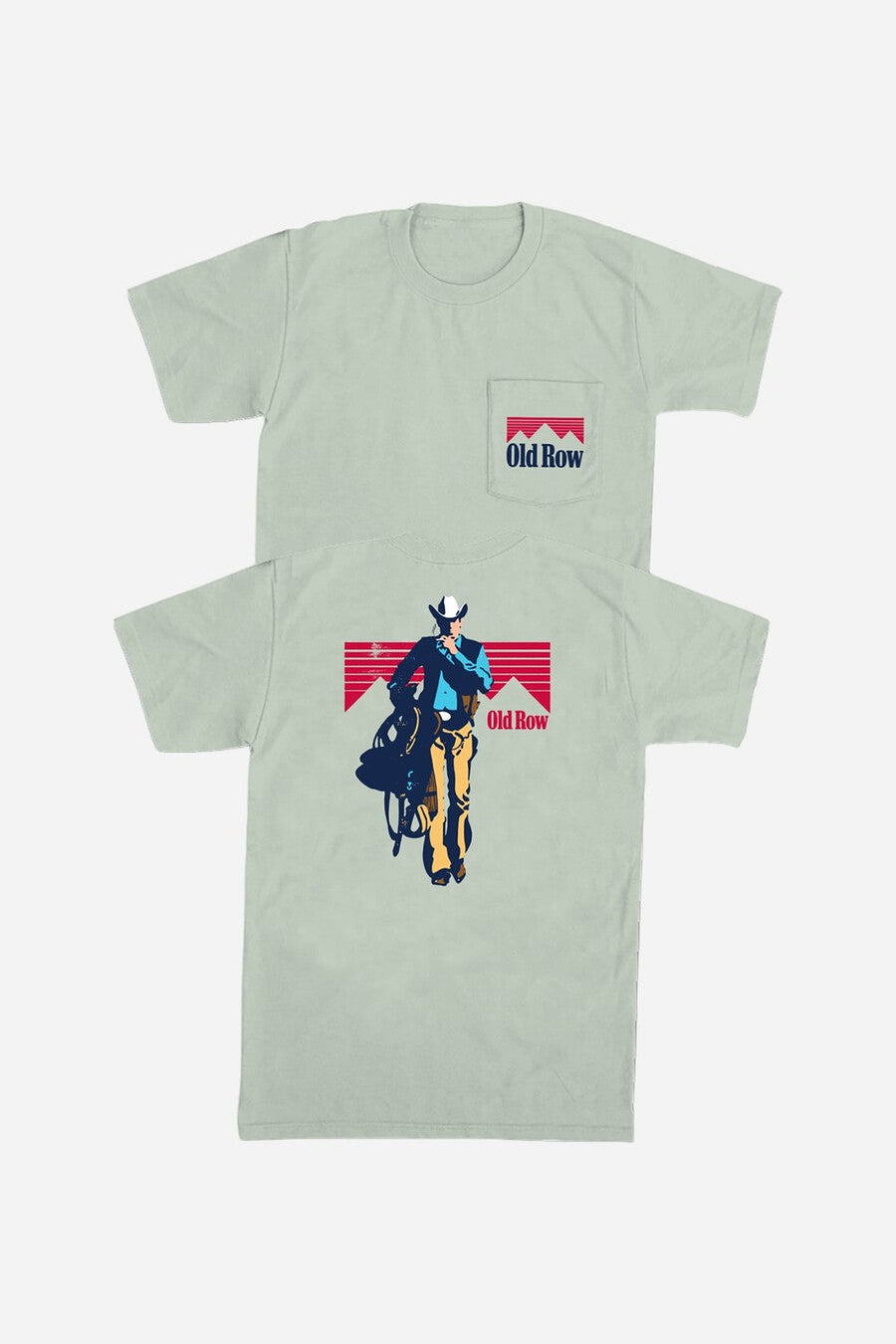 Old Row The Cowboy 5.0 Pocket Tee in Light Green – flat lay