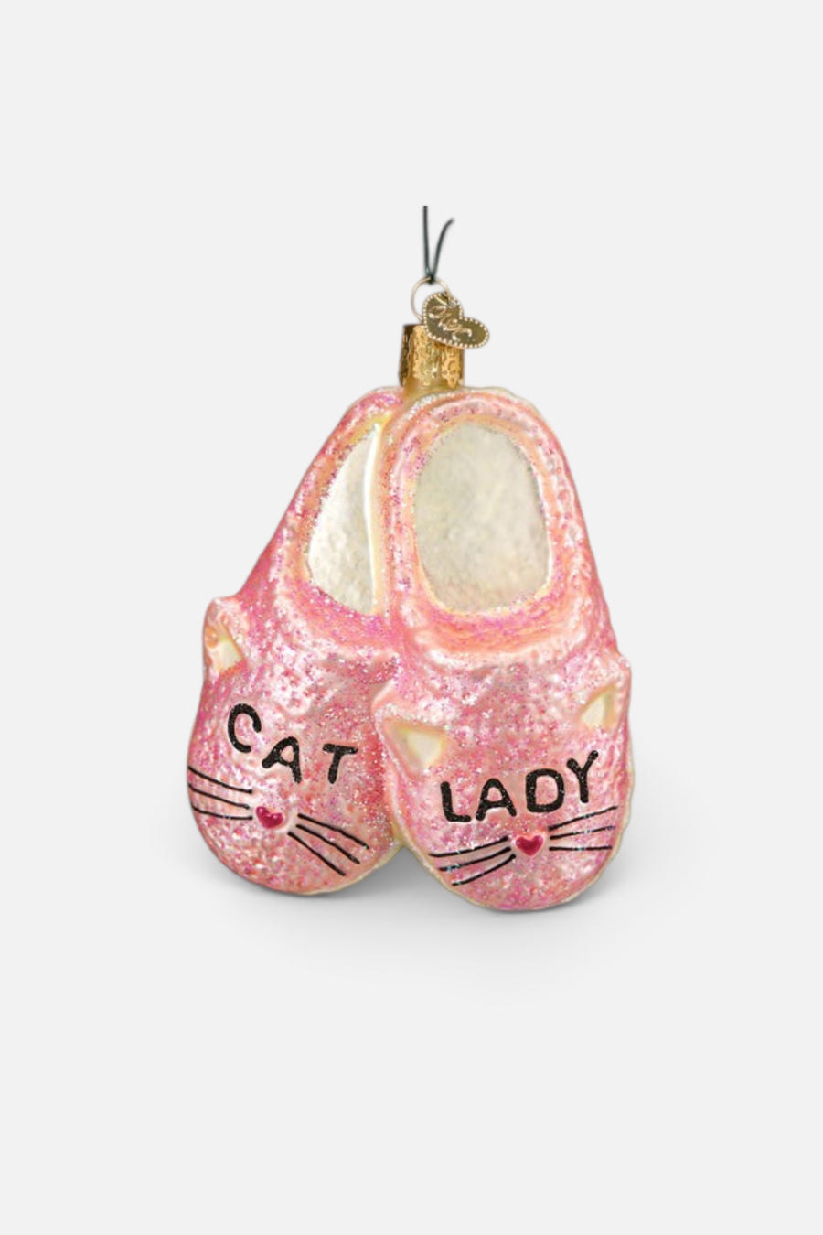 Old World Christmas Cat Lady Slippers Ornament – detail